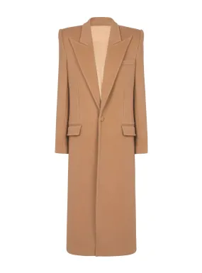 BALMAIN  Manteau long en laine et cachemire - Marron