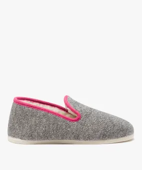 Chaussons femme pantoufles dessus en maille et intérieur fourré Sherpa gris
