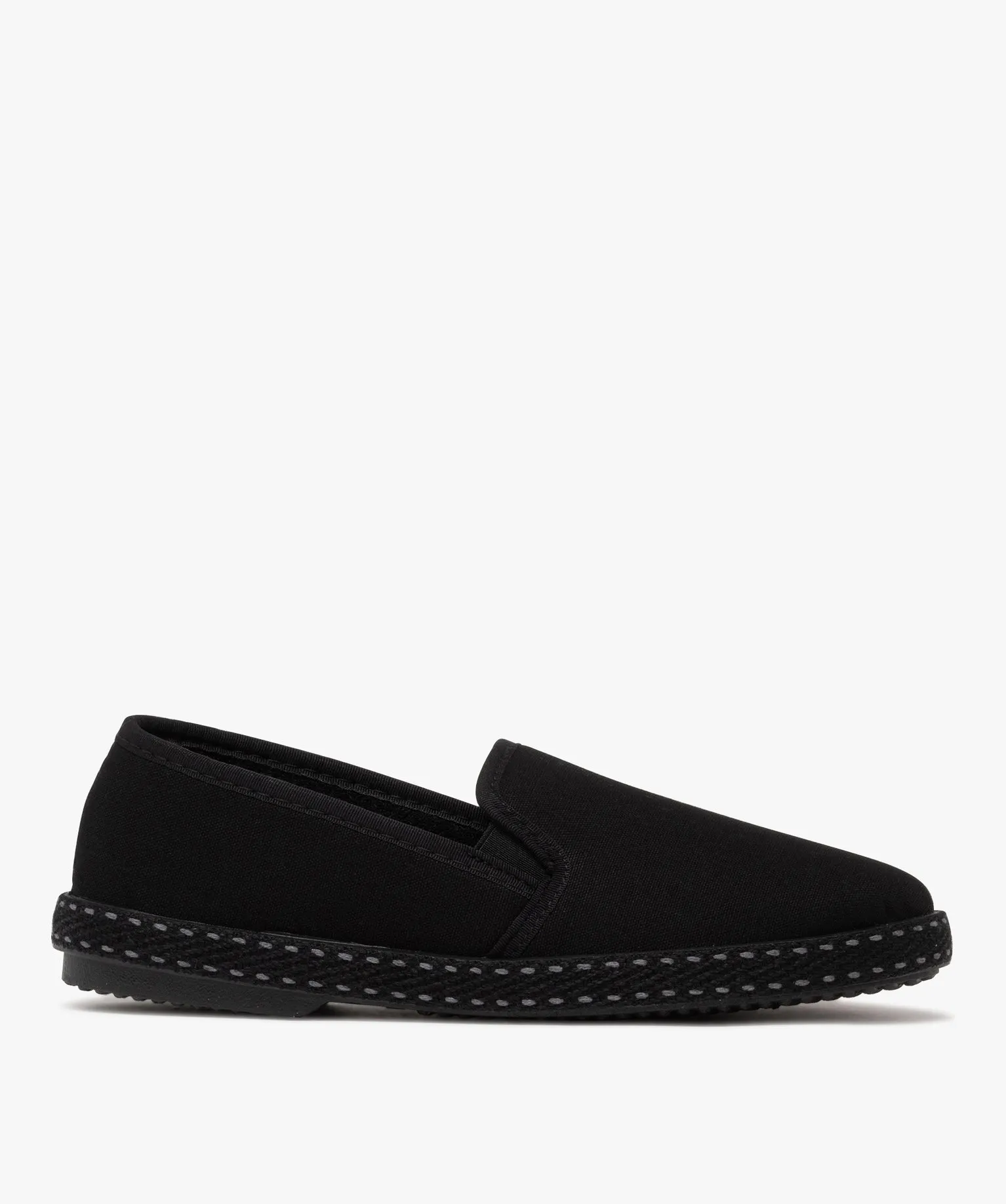 Chaussons homme pantoufles en toile avec semelle corde surpiquée noir