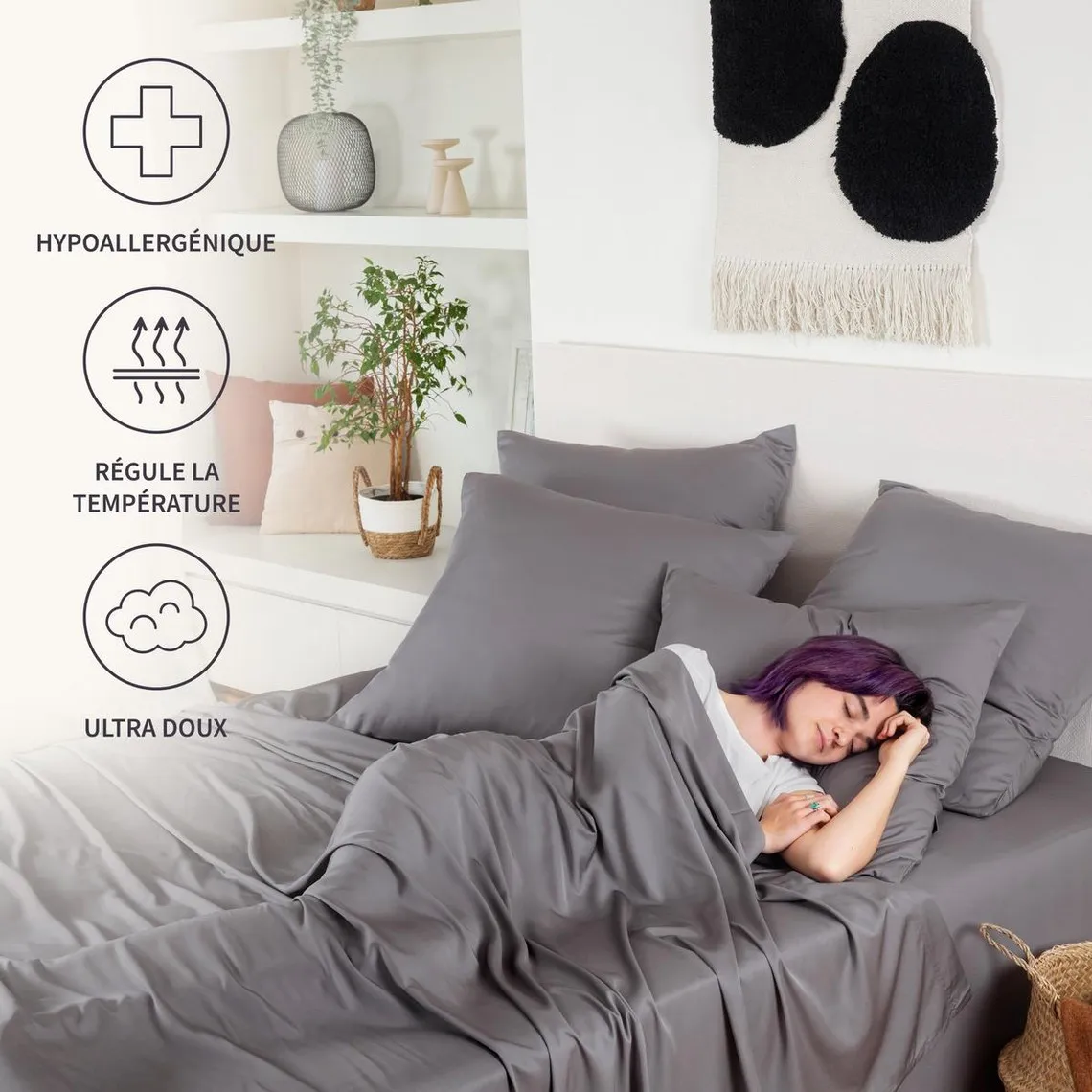 Drap Plat en Bambou - Gris Foncé | 3 Suisses