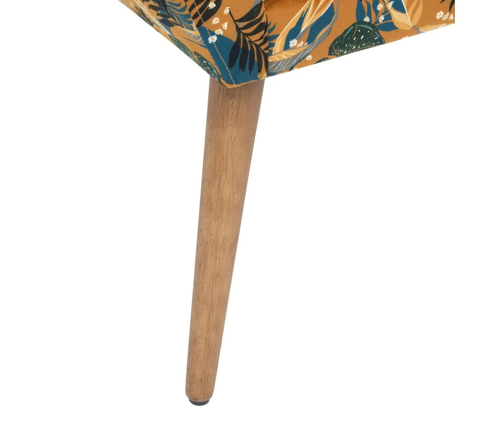 Fauteuil En Velours Ocre Motif Feuilles Et Pieds En Bois