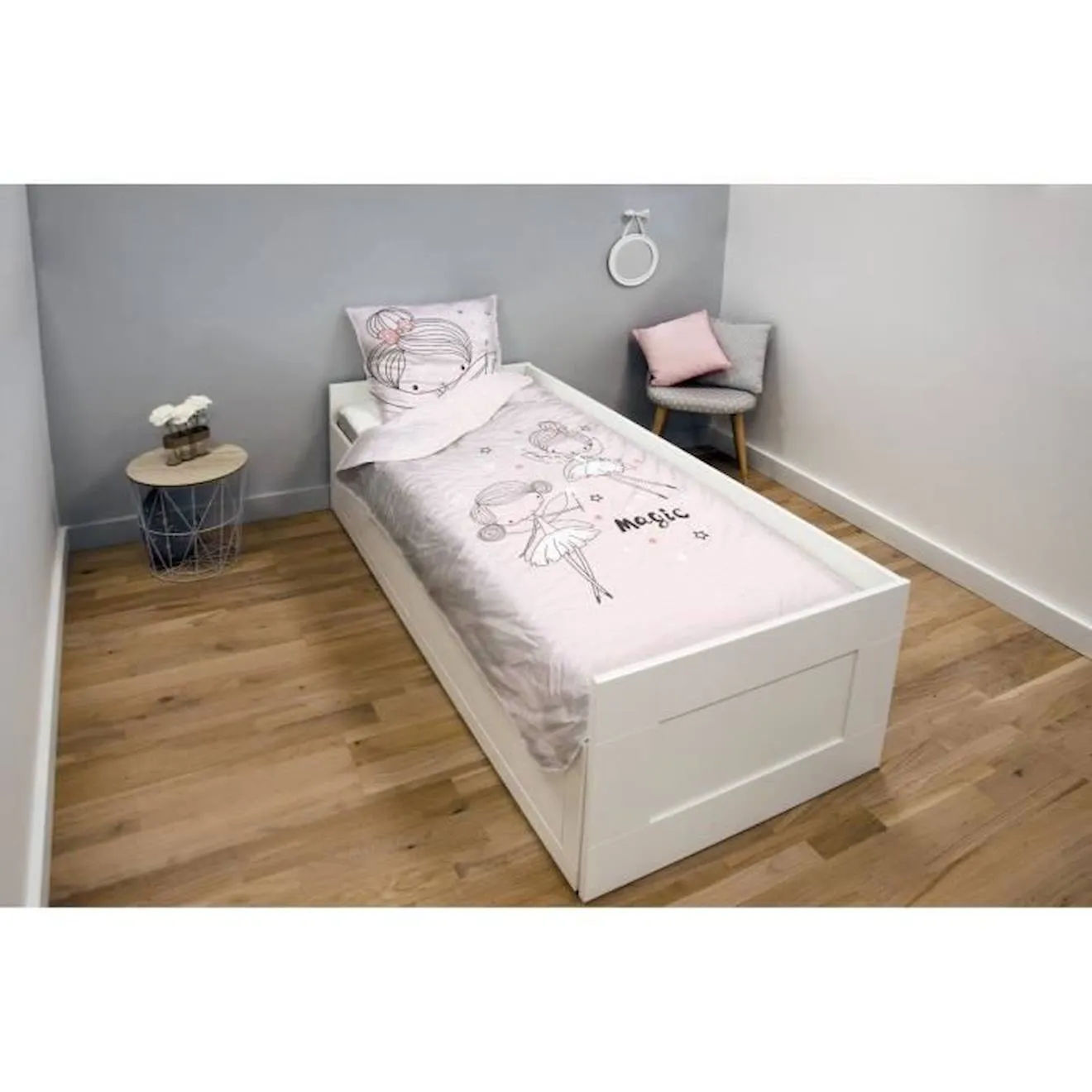 Housse De Couette Féerique Fille Enfant 140x200 cm + Taie d'oreiller 63x63 cm - Parure De Lit 1 Personne - Rose - 100% Coton