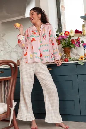 JOULIA Pantalon Vichy à noeuds gaze de coton femme