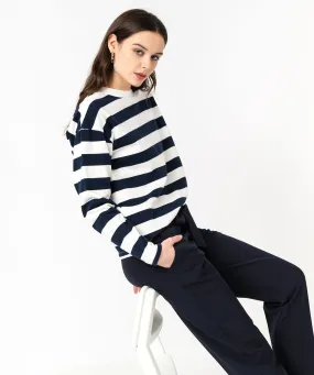 Pantacourt en toile denim coupe large femme marine