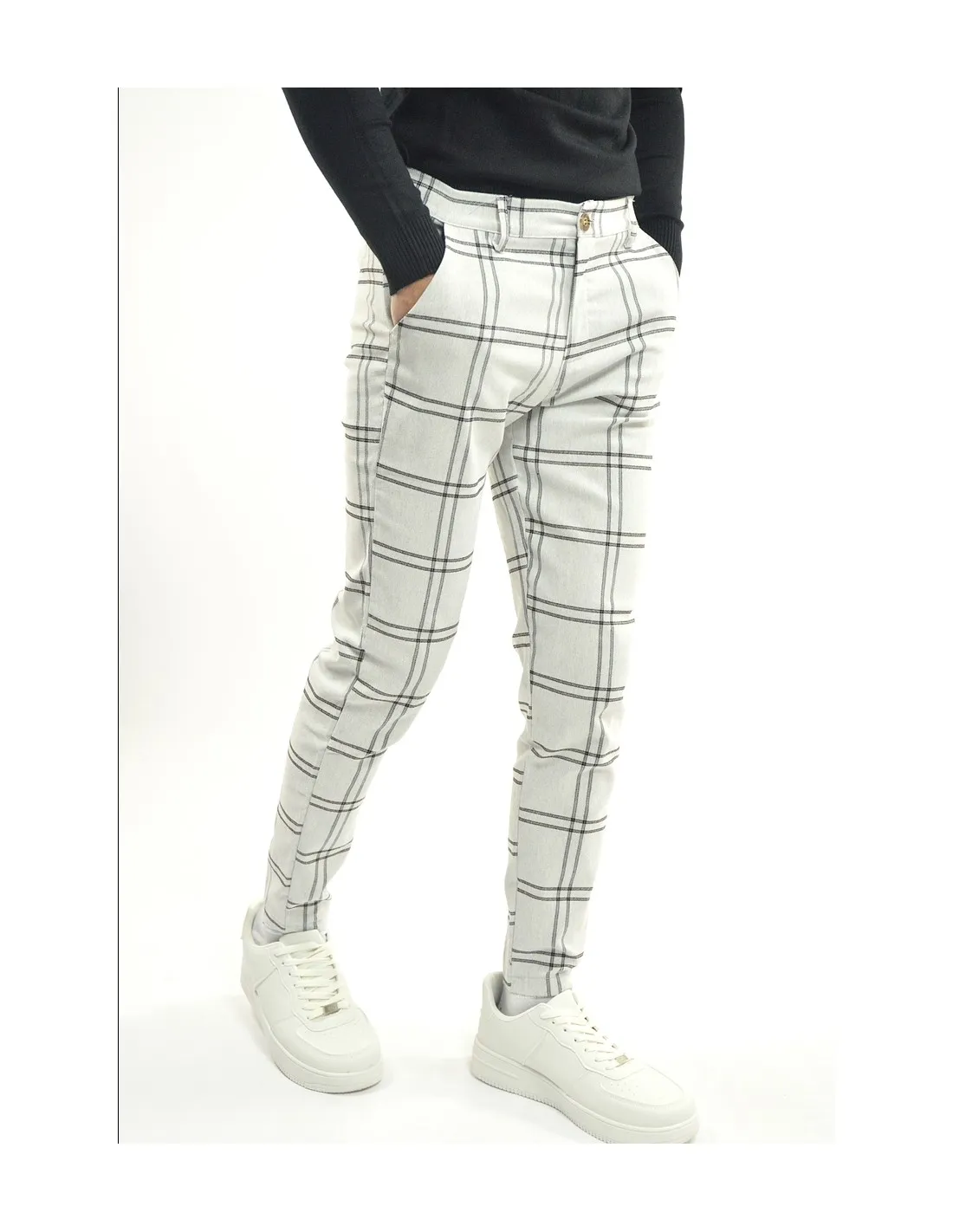 PANTALON À CARREAU FRILIVIN GRIS HOMME