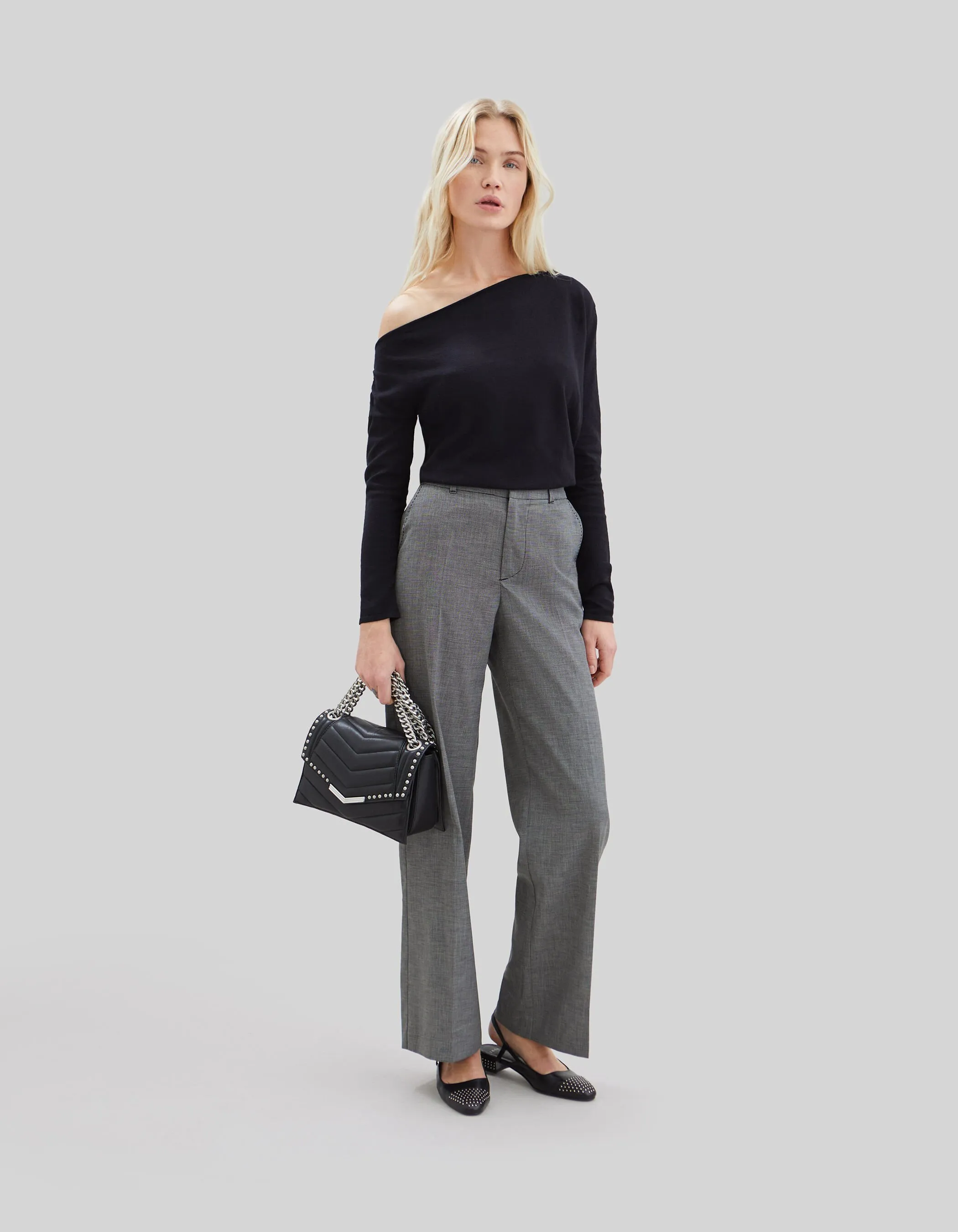 Pure Edition-Pull noir asymétrique tricot fin Femme