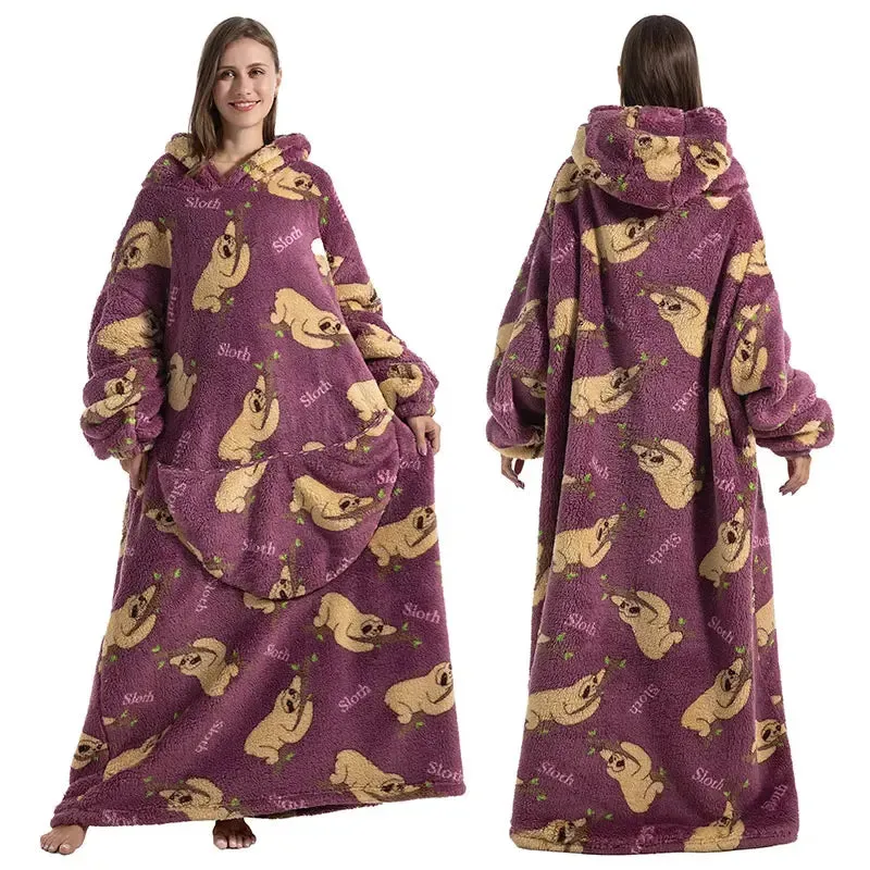 Pyjama Plaid Géant Extra Long avec Capuche pour Toute la Famille