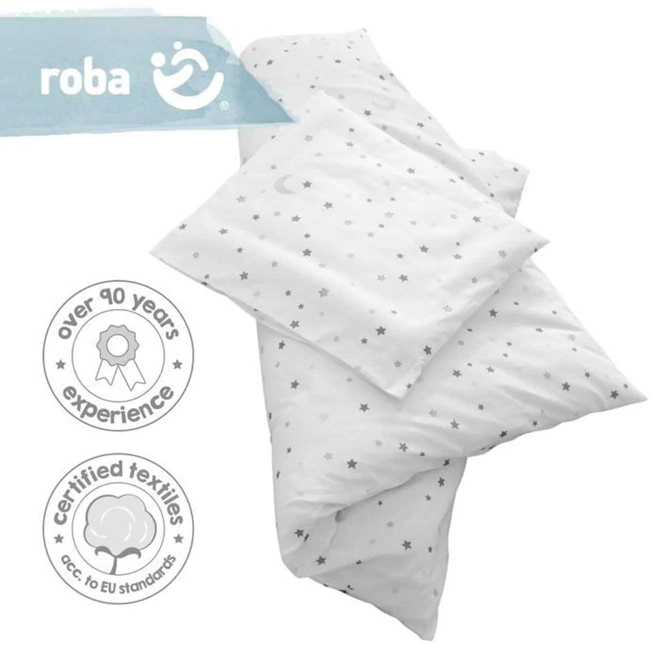 ROBA Parure de lit Bébé "Sternenzauber grau" - Housse de Couette 80x80 cm + Taie 40x35 cm blanc - Roba
