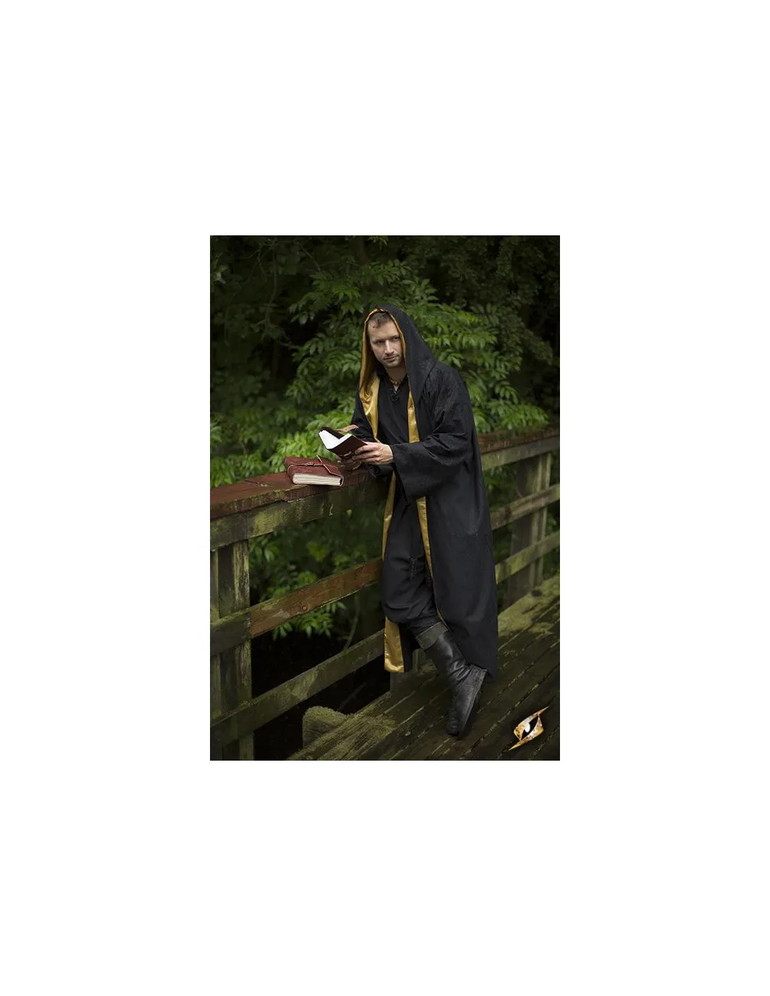 Robe de sorcier avec capuche, noir-or ⚔️ Boutique Épées