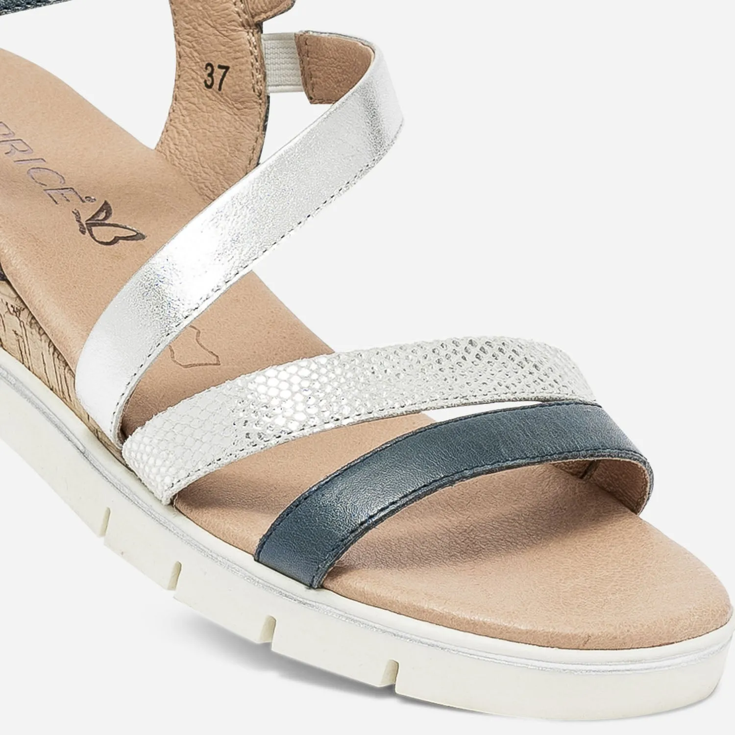 Sandale compensée CAPRICE bleu grisé et argent en cuir - Sandales Femme | ERAM