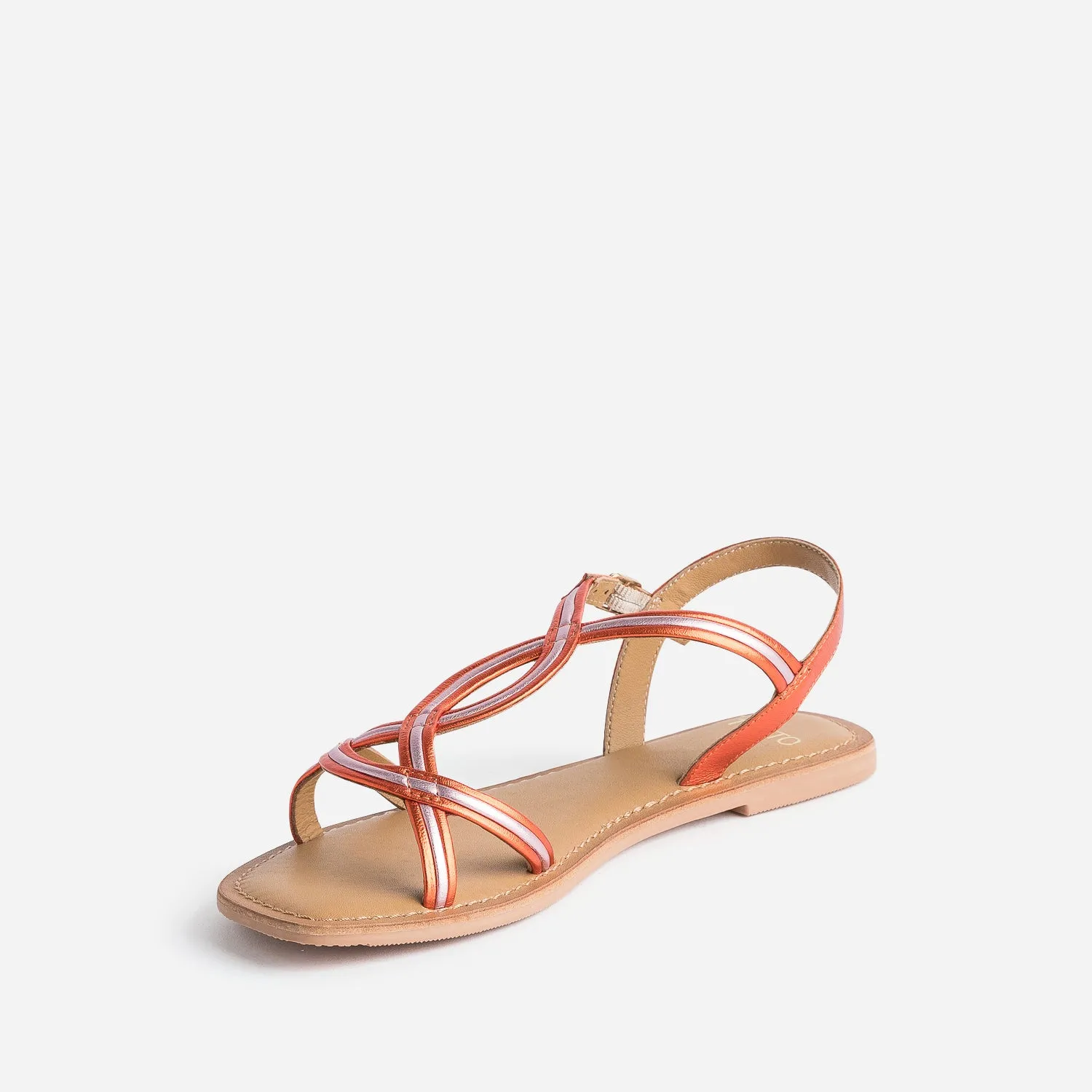 Sandale TEXTO orange et parme cuir métallisé - Sandales Femme | ERAM