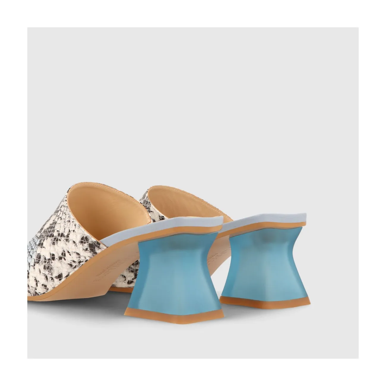 Sandales à talon femme en cuir à imprimé animal de couleur bleuee| LODI Chaussures pour femme en ligne.