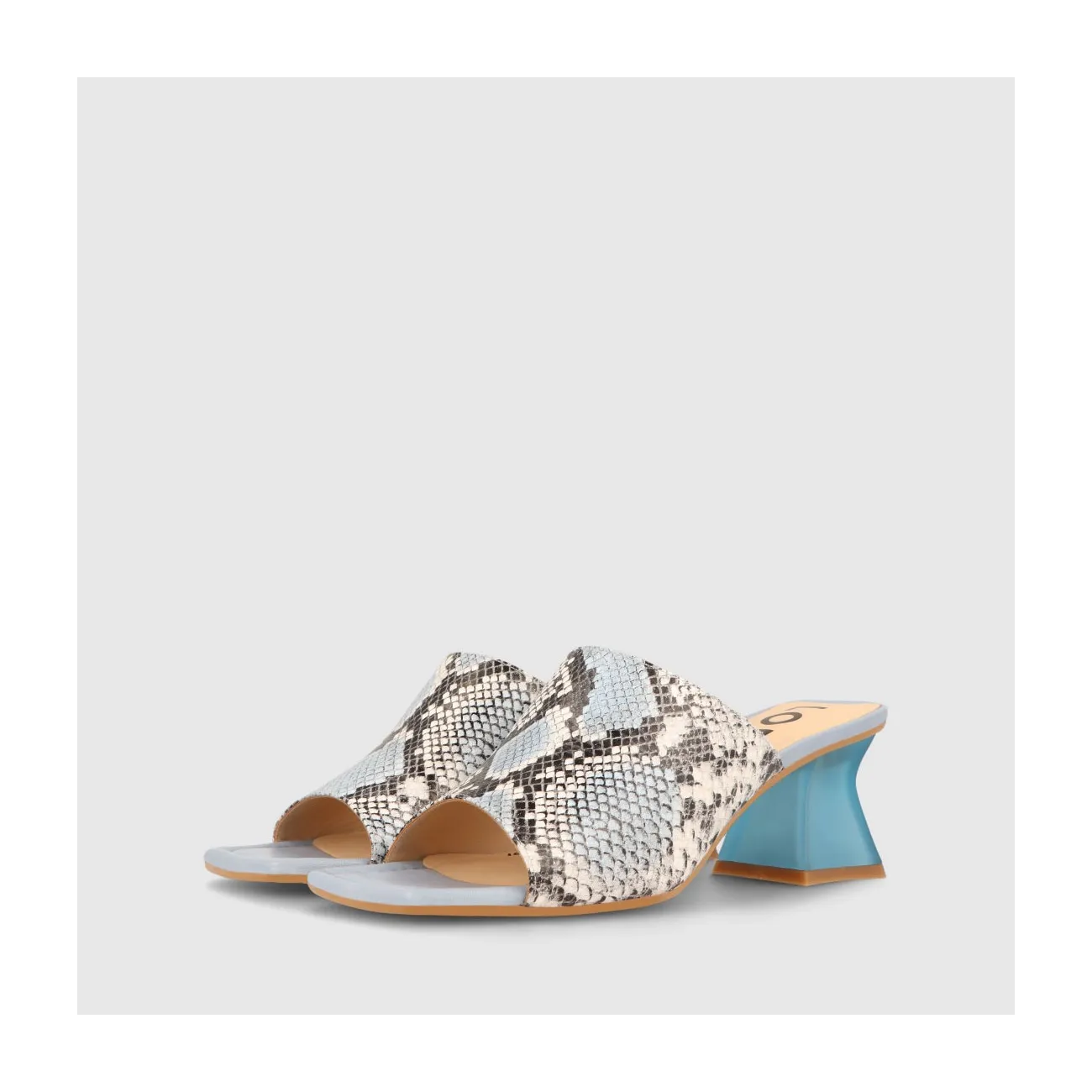 Sandales à talon femme en cuir à imprimé animal de couleur bleuee| LODI Chaussures pour femme en ligne.