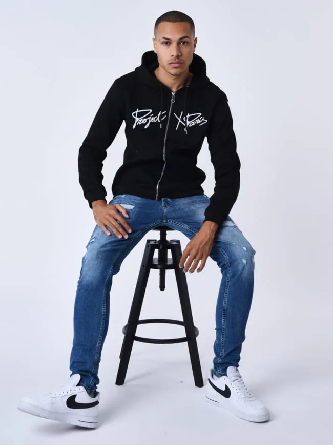 Sweat zippé à capuche logo brodé noir homme - Project X Paris | wimod