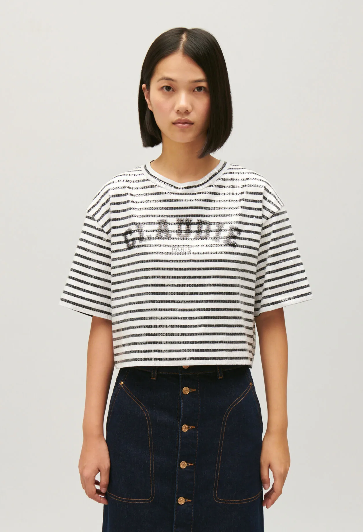T-shirt rayures sequins bicolore | Claudie FR