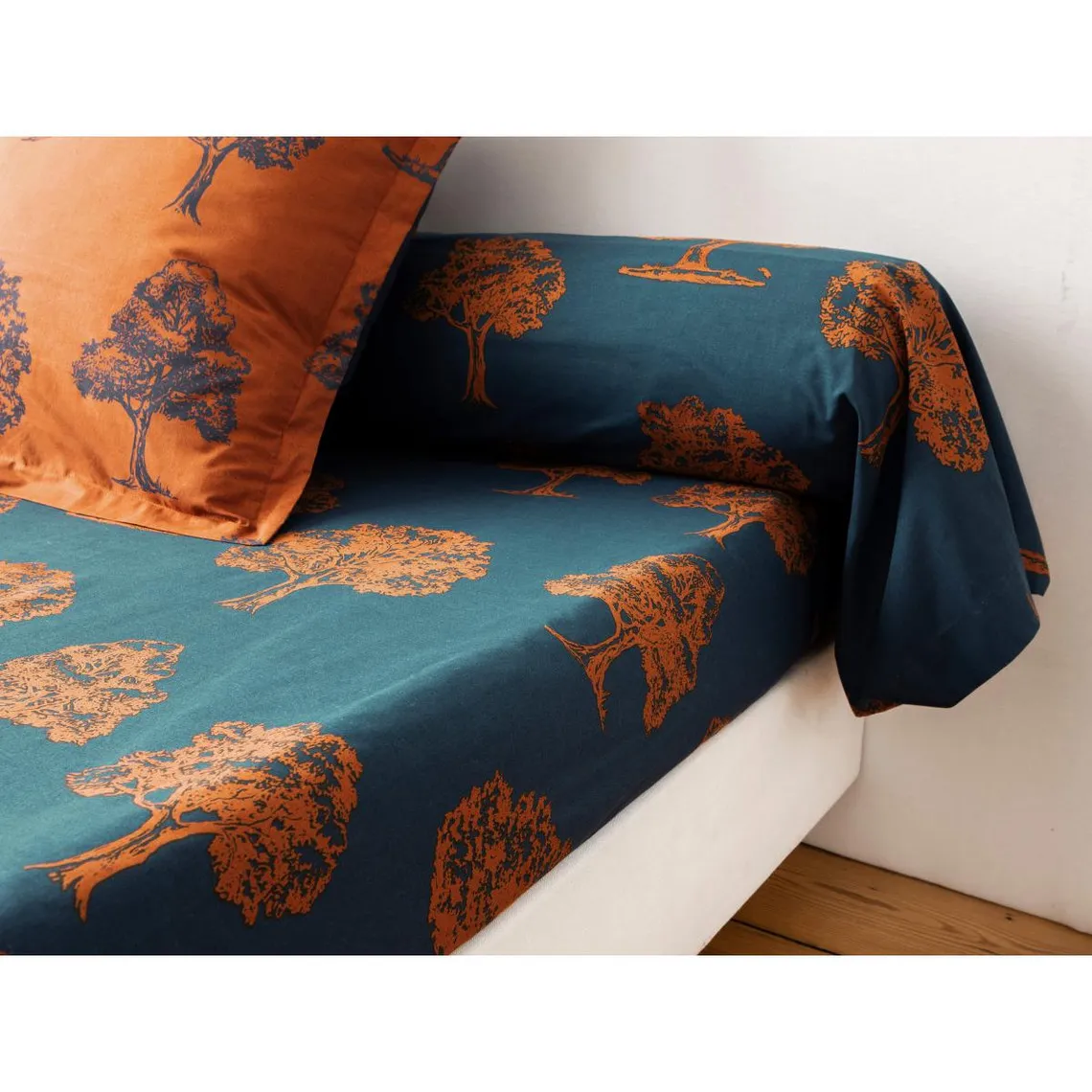 Taie d’oreiller Arbres Becquet création Bleu Canard | 3 Suisses